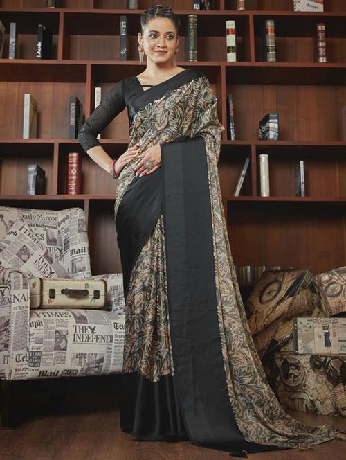black printed saree with blouse - 19986844 - Very Small Image - 1