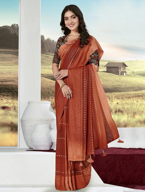 orange printed saree with blouse - 19986859 - Very Small Image - 1