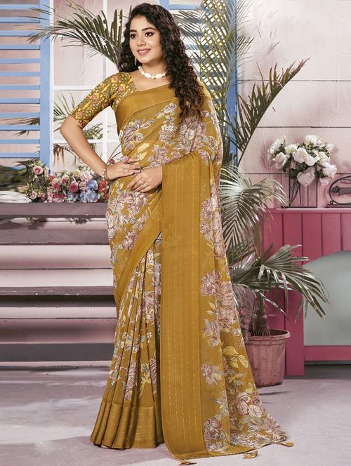 mehandi printed saree with blouse - 19986862 - Very Small Image - 1