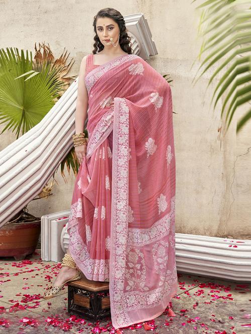 pink printed saree with blouse - 19986876 - Very Small Image - 1