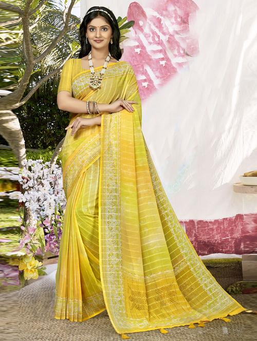 yellow printed saree with blouse - 19986889 - Very Small Image - 1
