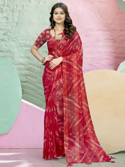 red printed saree with blouse - 19986919 - Very Small Image - 1