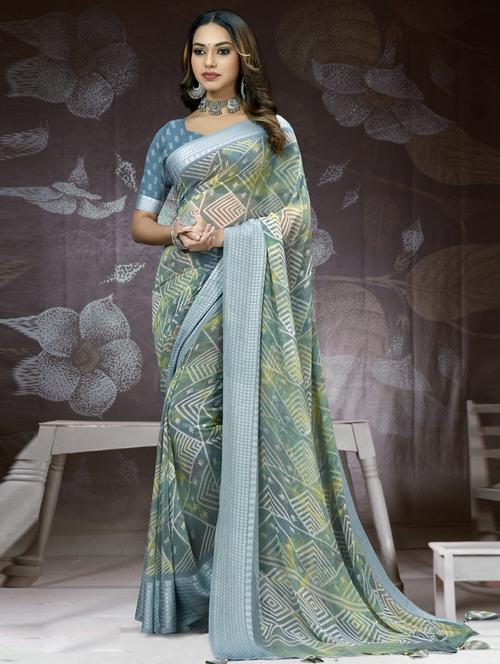 women's self design turquoise colored saree with blouse - 19986937 - Very Small Image - 1