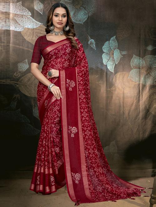 maroon printed saree with blouse - 19986941 - Very Small Image - 1