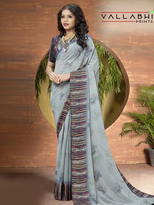 grey printed saree with blouse - 19987005 - Very Small Image - 1