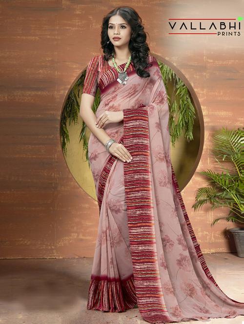 peach printed saree with blouse - 19987009 - Very Small Image - 1