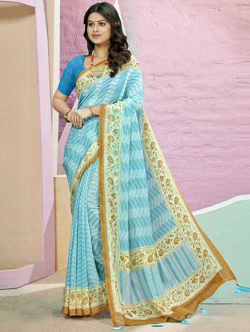 sky blue printed saree with blouse - 19987018 - Very Small Image - 1