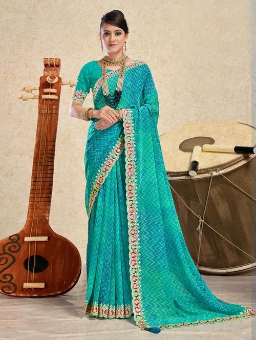 turquoise art silk bandhani saree with blouse - 19987034 - Very Small Image - 1
