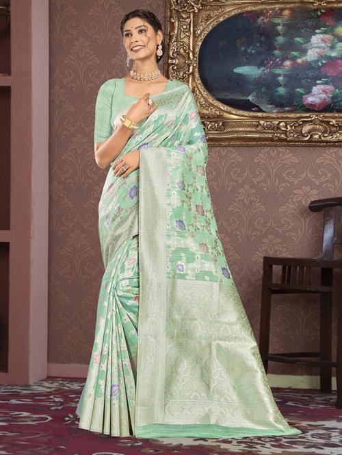 light green self design woven saree with blouse - 19987047 - Very Small Image - 1