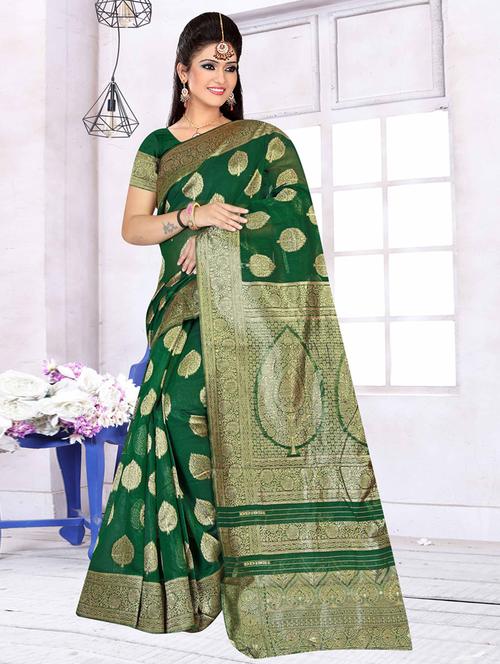 green self design woven saree with blouse - 19987062 - Very Small Image - 1