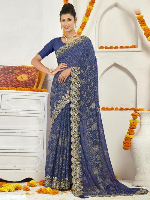 embroidered border printed saree - 19987092 - Very Small Image - 1