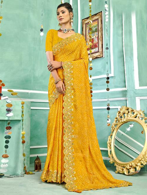 embroidered border bandhani saree with blouse - 19987094 - Very Small Image - 1
