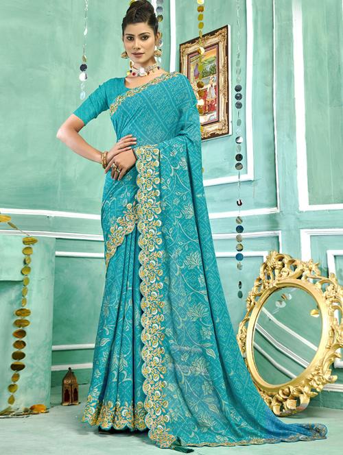 embroidered border bandhani saree - 19987096 - Very Small Image - 1