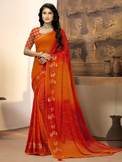 orange art silk saree with blouse - 19987101 - Very Small Image - 1