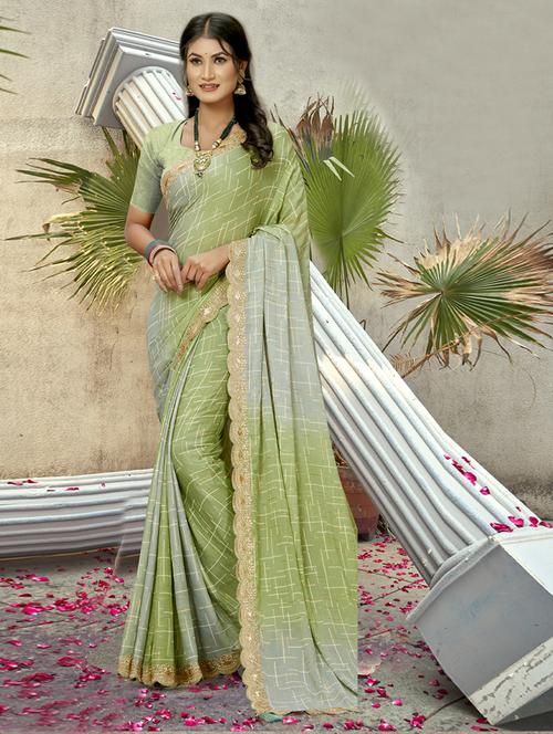 embroidered border printed saree with blouse - 19987105 - Very Small Image - 1