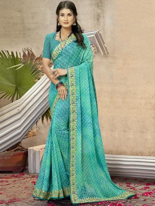 turquoise bandhani saree with blouse - 19987108 - Very Small Image - 1