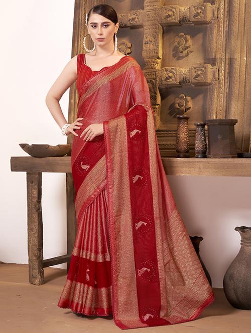 red woven saree with blouse - 19987113 - Very Small Image - 1