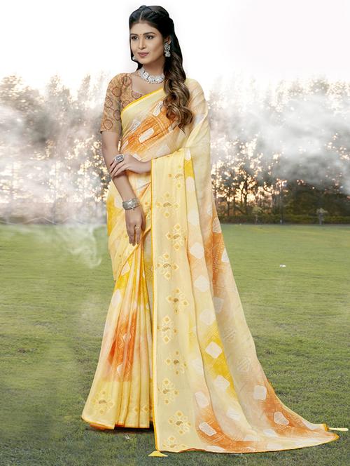 yellow art silk bandhani saree - 19987130 - Very Small Image - 1