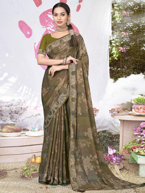 brown art silk printed saree - 19987135 - Very Small Image - 1