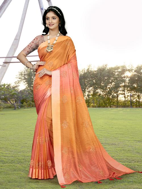 orange art silk saree with blouse - 19987142 - Very Small Image - 1
