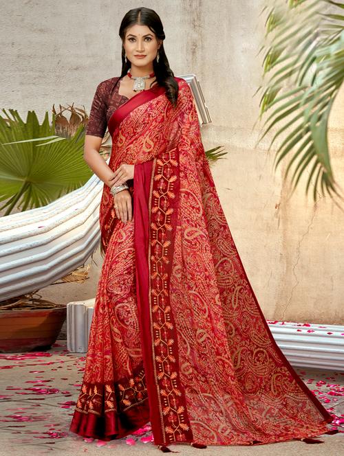 women's paisley maroon colored saree with blouse - 19987164 - Very Small Image - 1