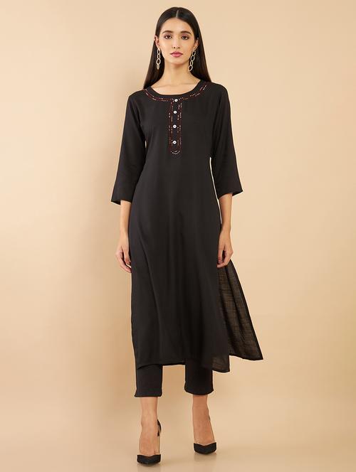blue round neck straight kurta - 19987305 - Very Small Image - 1