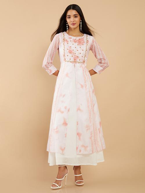 pink round neck flared kurta - 19987372 - Very Small Image - 1