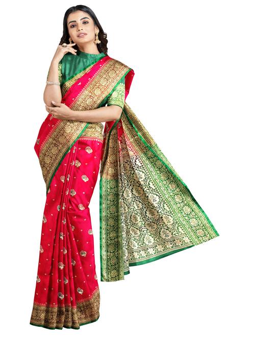 red self design banarasi saree with blouse - 19987668 - Very Small Image - 1