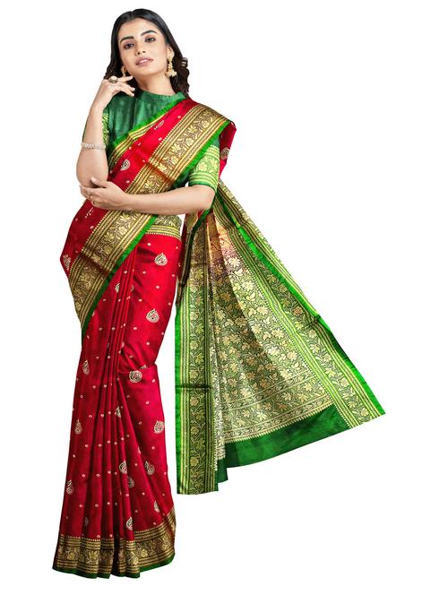 red self design banarasi saree with blouse - 19987678 - Very Small Image - 1