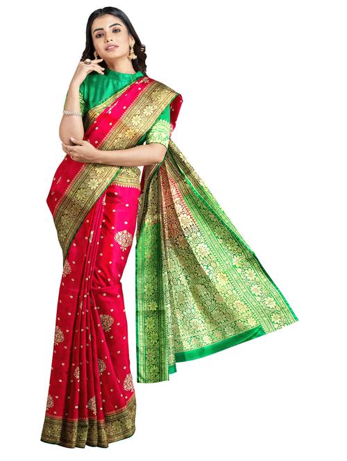 red self design banarasi saree with blouse - 19987684 - Very Small Image - 1