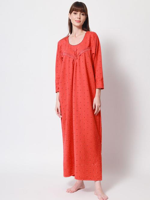 orange printed round neck nighty - 19988130 - Very Small Image - 1