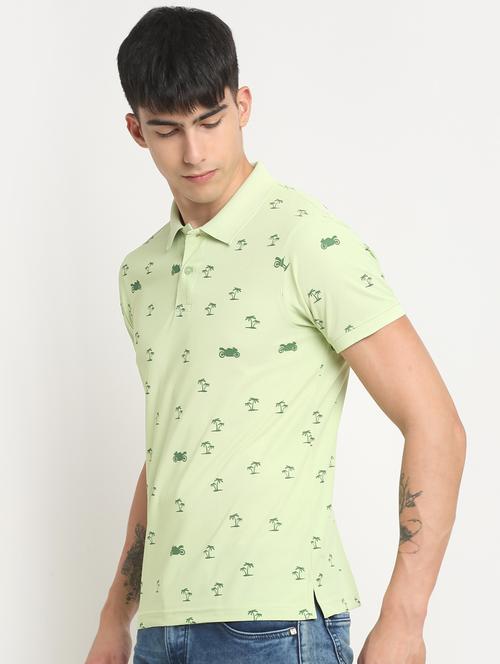 light green printed short sleeve polo t-shirt - 19989314 - Very Small Image - 1
