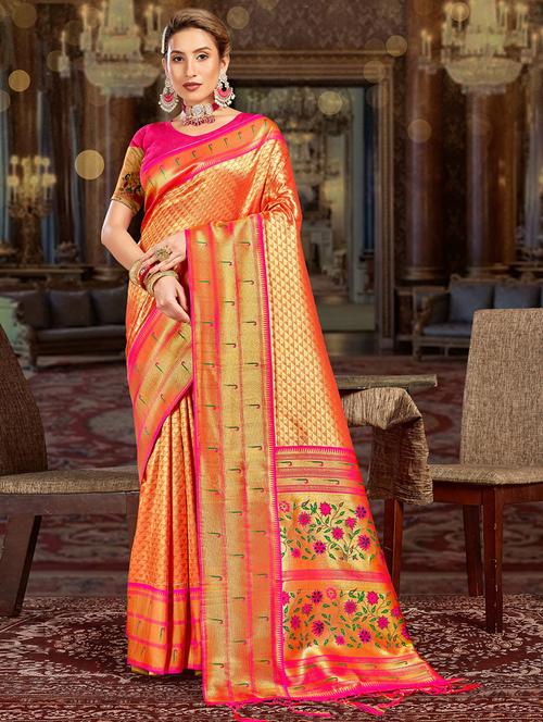 orange silk kanjivaram saree - 19989735 - Very Small Image - 1
