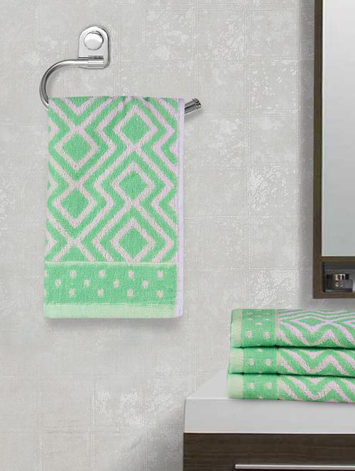 fabinaliv unisex set of 4 green geometric 450 gsm cotton hand towels (50x33 cm) - 19989800 - Very Small Image - 1