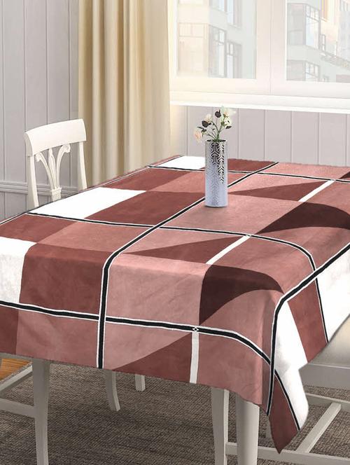 fabinaliv brown geometric 300 tc cotton blend 6 seater table cover (72x52 inches) - 19989805 - Very Small Image - 1