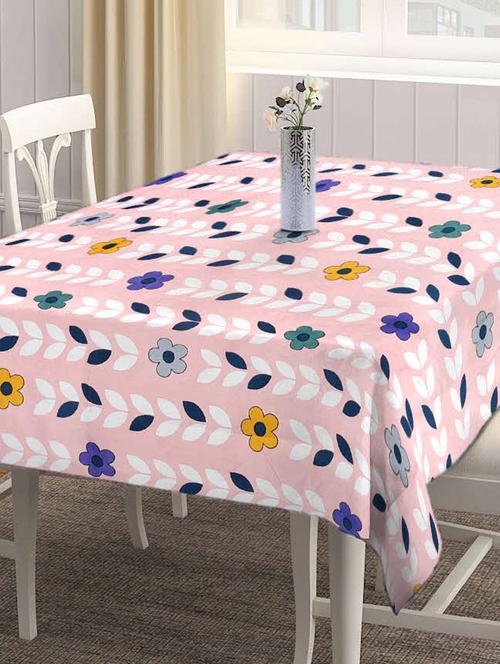 fabinaliv pink floral 300 tc cotton blend 6 seater table cover (72x52 inches) - 19989806 - Very Small Image - 1