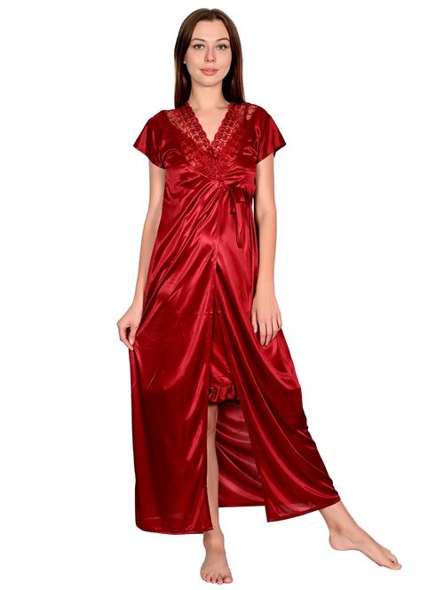 v-neck solid nighty - 19990043 - Very Small Image - 1
