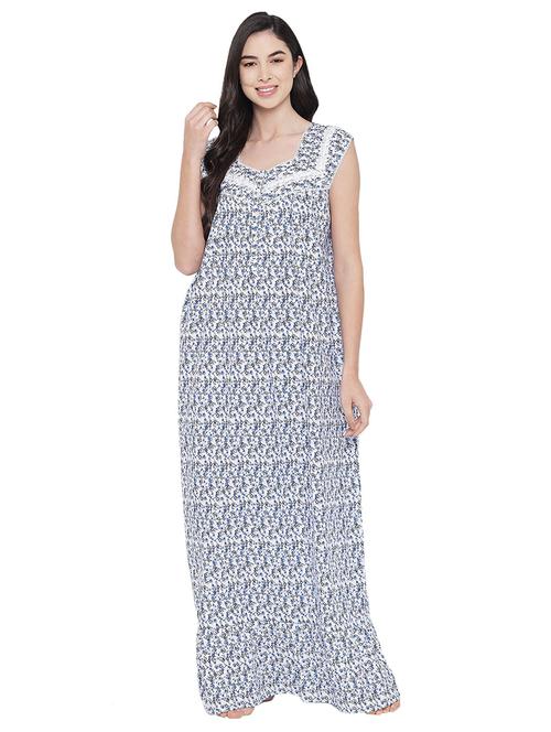 square neck printed nighty - 19990077 - Very Small Image - 1