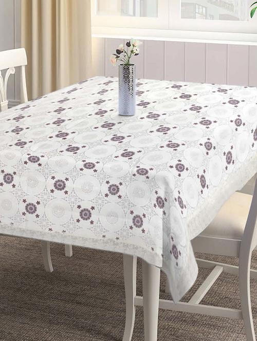fabinaliv off white floral pvc plastic 8 seater table cover (90x60 inches) - 19990367 - Very Small Image - 1