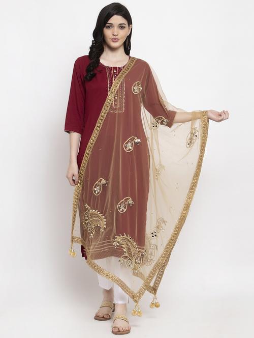 gold mirror work embroidered dupatta - 19990694 - Very Small Image - 1