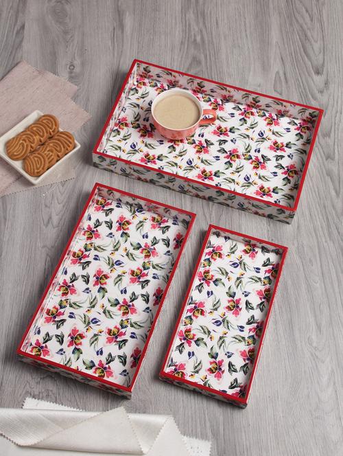 fabinaliv set of 3 multicolor floral rectangular wooden serving trays - 19991897 - Very Small Image - 1