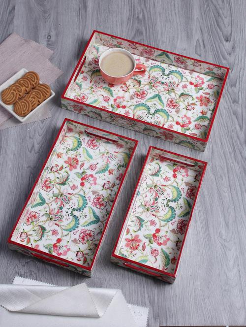 fabinaliv set of 3 multicolor floral rectangular wooden serving trays - 19991903 - Very Small Image - 1