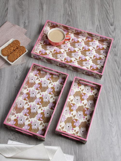 fabinaliv set of 3 multicolor floral rectangular wooden serving trays - 19991905 - Very Small Image - 1