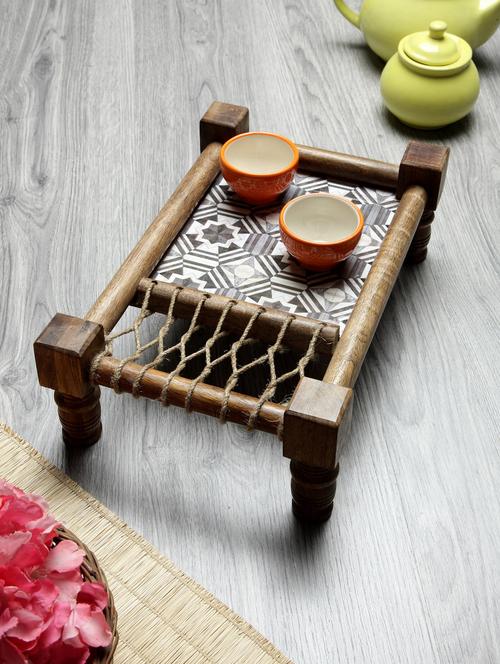 fabinaliv multicolor geometric wooden cot serving tray - 19991922 - Very Small Image - 1