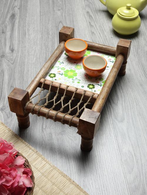 fabinaliv multicolor floral wooden cot serving tray - 19991923 - Very Small Image - 1