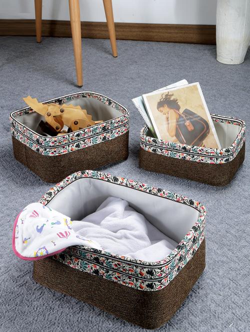 fabinaliv set of 3 multicolor floral cotton blend multi purpose organisers - 19991963 - Very Small Image - 1
