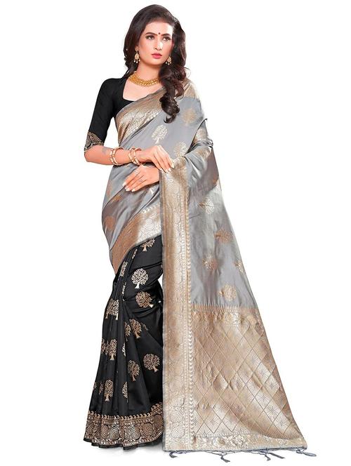 women's self design pearl grey colored saree with blouse - 19992038 - Very Small Image - 1