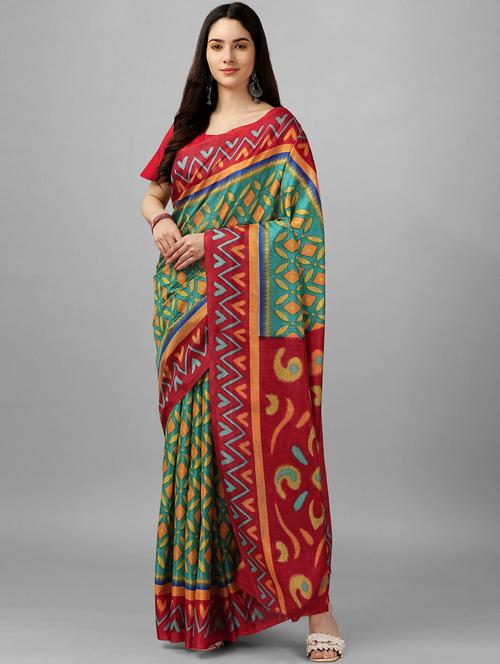 green printed saree with blouse - 19992128 - Very Small Image - 1