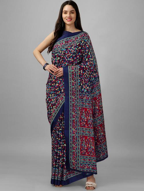 navy mysore silk saree with blouse - 19992139 - Very Small Image - 1