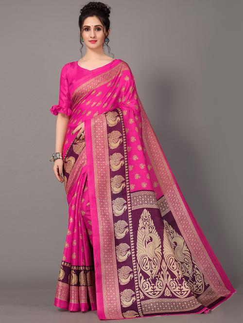 pink silk blend mysore saree with blouse - 19992143 - Very Small Image - 1